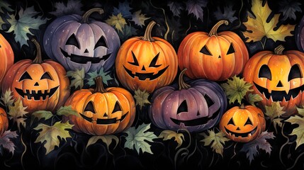Halloween Jack. lantern pattern dark multicolored detailed shading watercolors, ornate - obrazy, fototapety, plakaty