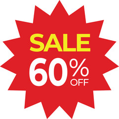 60% Discount Sale sign red on white background. Vector illustration.