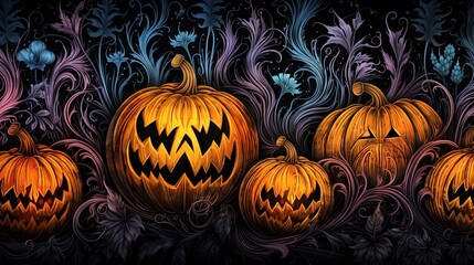 Halloween Jack. lantern pattern dark multicolored detailed shading watercolors, ornate - obrazy, fototapety, plakaty
