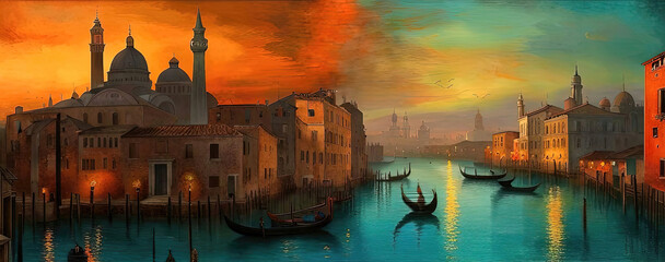 Venice, Italy, gondola  - Created with Generative AI Technology - obrazy, fototapety, plakaty