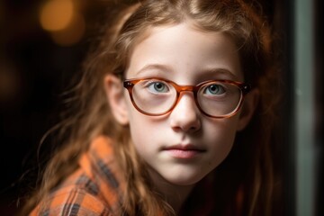 Fototapeta na wymiar shot of a young girl wearing glasses with autism