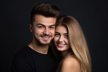 portrait of a happy young couple standing together in the studio