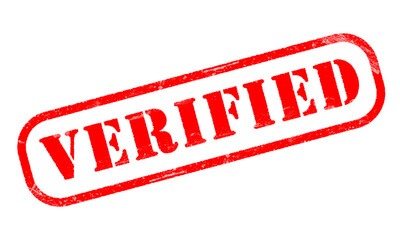 VERIFIED red rubber worn out stamp text on transparent background
