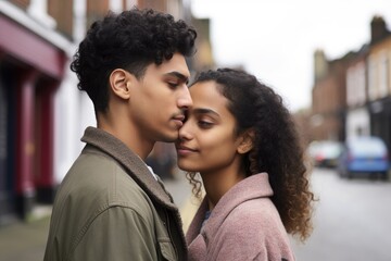 Fototapeta premium a cropped shot of a young couple embracing on a street