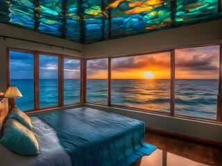 ocean invading the room through the window, Hobbies and leisure concept, generative ai