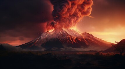 Fototapeta premium Volcano Eruption Dramatic Landscape. Generative ai