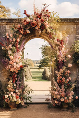 Fototapeta na wymiar Floral decoration, wedding decor and autumn holiday celebration, autumnal flowers and event decorations in the English countryside garden, country style