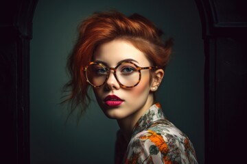 a portrait of a beautiful young model wearing stylish eyewear