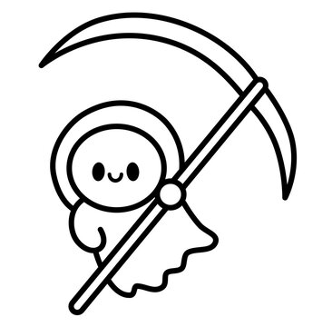 recommend clip art: Cute kawaii grim reaper halloween cartoon outline
                    