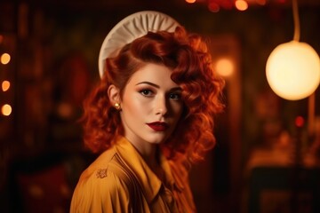 Fototapeta premium woman, fashion retro and portrait of model at party for new trend with creative vision