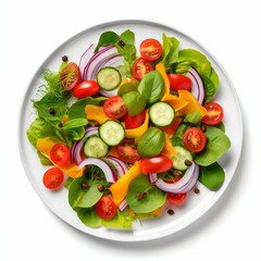 Fresh Vegan Salad on Plate Isolated on White Background. Generative ai
