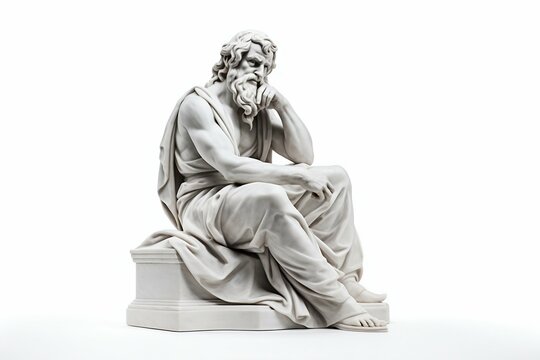 Marble Statue of Philosopher Isolated on White. Generative ai