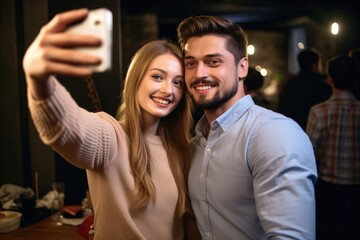 shot of a man taking selfies with and attractive woman at a speed dating event