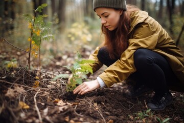 cropped shot of a young woman planting native plants at an ecological park