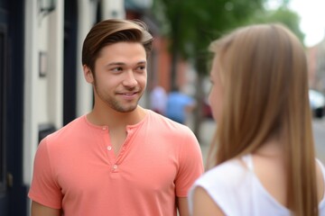 an attractive young man approaching a girl to ask her out