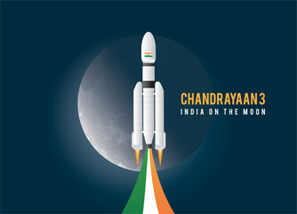 Space Satellites Chandrayaan-3 rocket mission landed on moon. India on the moon concept design.