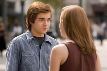 Naklejka premium an attractive young man approaching a girl to ask her out