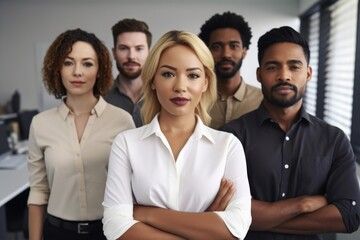 cropped shot of a diverse team of colleagues standing together in the office