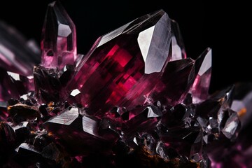 Closeup view of spinel crystal against a black backdrop. Generative AI