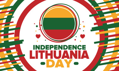 Lithuania Independence Day. Happy holiday, celebrated annual. Lithuanian flag. Lithuania independence and freedom. Baltic country. Patriotic poster. Festive and parade design. Vector illustration