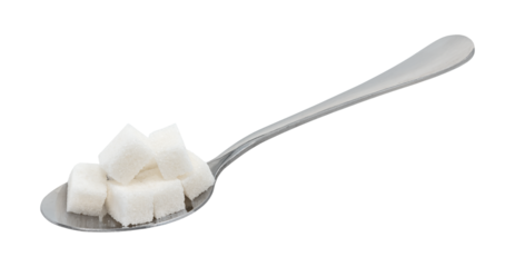 A bunch of sugar cubes on a white background. Sugar isolate