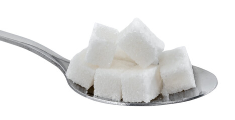A bunch of sugar cubes on a white background. Sugar isolate