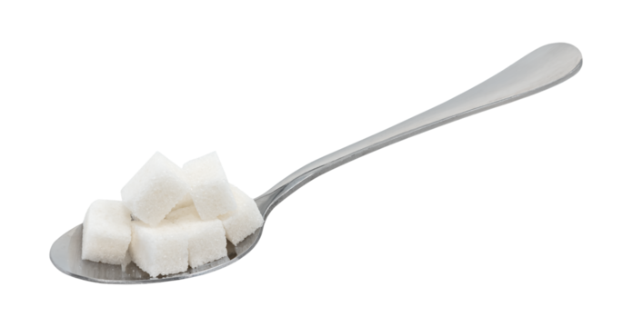 A bunch of sugar cubes on a white background. Sugar isolate