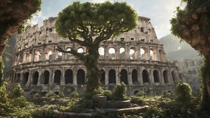Obraz premium an ancient Colosseum falling to ruin