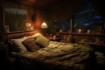 Obraz na płótnie Canvas A cozy guest room for overnight visitors. Generative AI