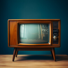 Vintage Television Set on Wooden Furniture