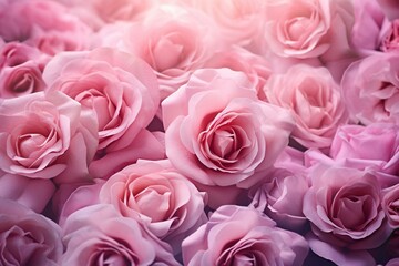 Background with beautiful pink roses. Generative AI