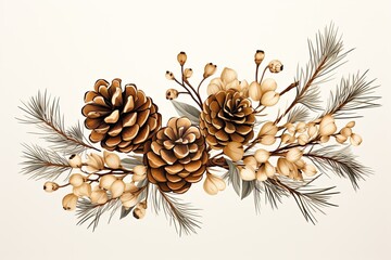 pinecones on a light background with golden accents