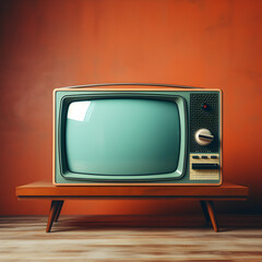 Vintage Television Set on Wooden Display
