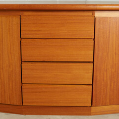 Vintage teak sideboard. Mid-Century Modern Credenza. Close-up product photograph.