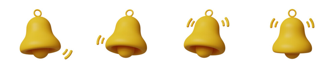 Set of 3d notification bell icons. New notification, New update reminder, alert icon. Yellow ringing bell for social media reminder. 3d illustration
