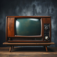 Old Retro Tv in Antique Wooden Furniture with Classic Analog Technology