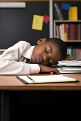 shot of a young student taking a nap at his desk