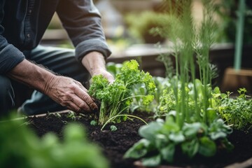 cropped shot of an unrecognizable man tending to her plants in a urban garden
