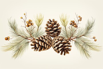 pinecones on a light background with golden accents