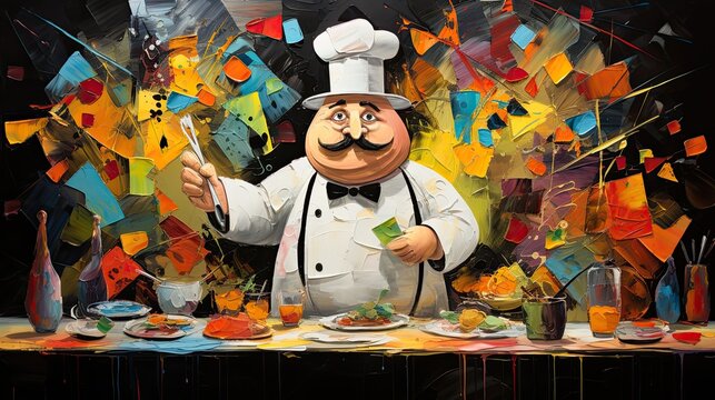 Abstract master cook, expressive brushstrokes acrylic on oilpaint