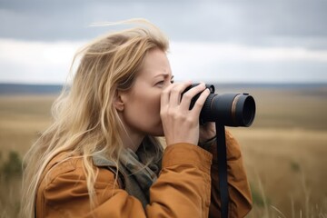 shot of a young woman using binoculars to survey the landscape
