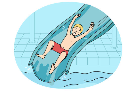 boy sliding down blue water slide clip art preview