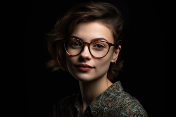 Fototapeta na wymiar studio shot of a beautiful young woman wearing glasses and posing against a dark background