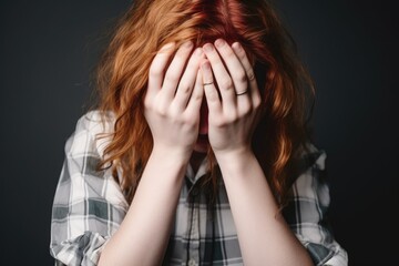 Fototapeta premium studio shot of an unrecognizable young woman covering her eyes with her hand