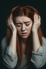 shot of a young woman covering her ears with her hands during an anxiety attack