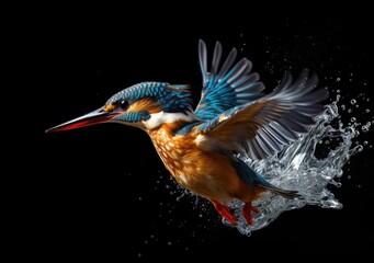"Rainy Delight: Hummingbird's Wet Wings". Digital Poster. AI generated.