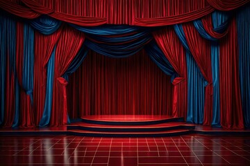 Mosaic Background with blue curtain podium and retro red arch banner. Design for presentation concert show.