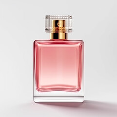 Womens pink perfume bottle isolated on white background, elegant fragrance and luxury floral scent, generative ai