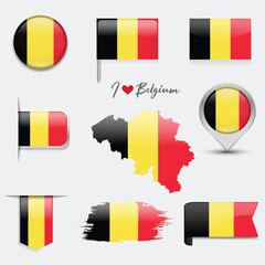Fototapeta premium Belgium flag - flat collection. Flags of different shaped flat icons. Vector illustration