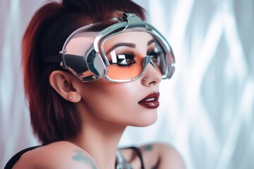 Obraz premium shot of a beautiful young woman wearing retro futuristic glasses